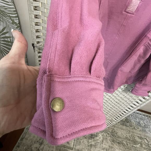 Aemi + Co DOVE HOODED PULLOVER Women’s Size S Rose Pink Mixed Media Half Snap - Picture 7 of 12